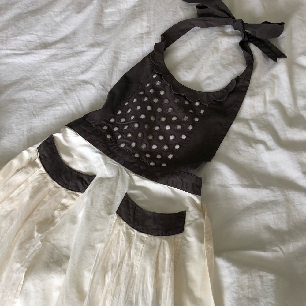 Anthropologie Cream Gray Feminine Apron